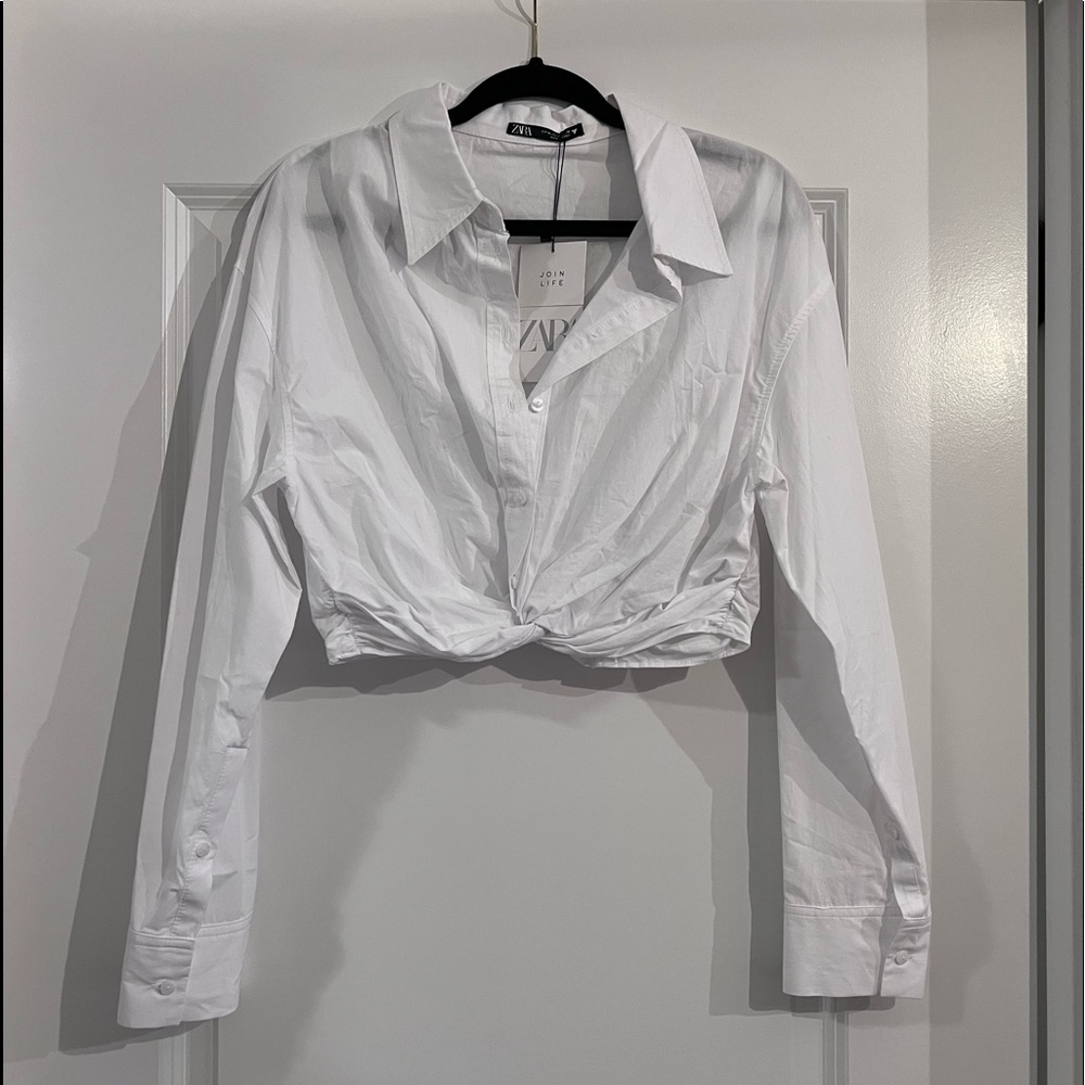 Zara Poplin Cropped Longsleeve Top